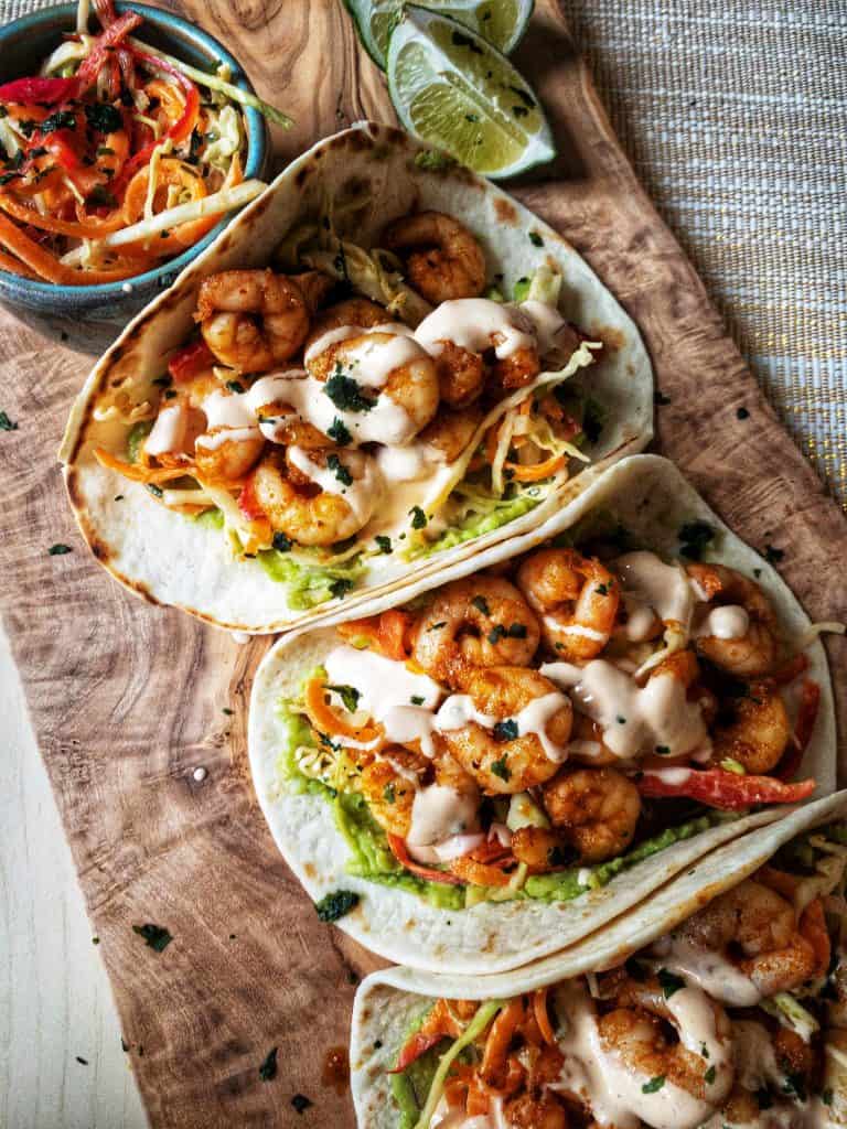 Easy Prawn Tacos with Red Pepper Slaw