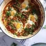 Flamenco Eggs | Spanish Style Baked Eggs with Chorizo