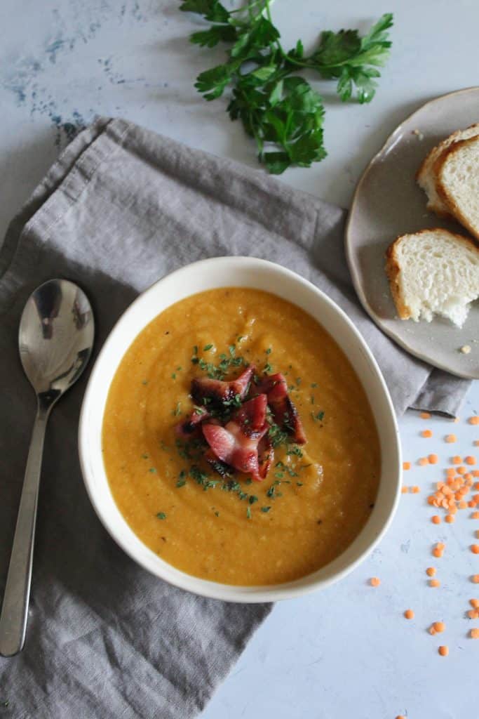 Red Lentil Soup with Crispy Bacon