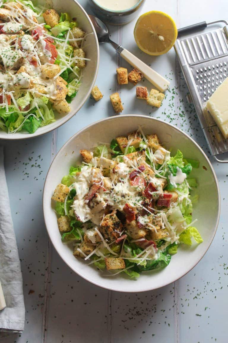 Chicken and Bacon Caesar Salad with Easy Homemade Dressing