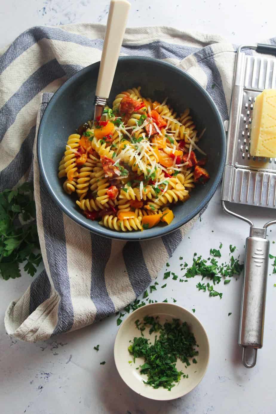 Easy One-Pot Chorizo Pasta with Peppers