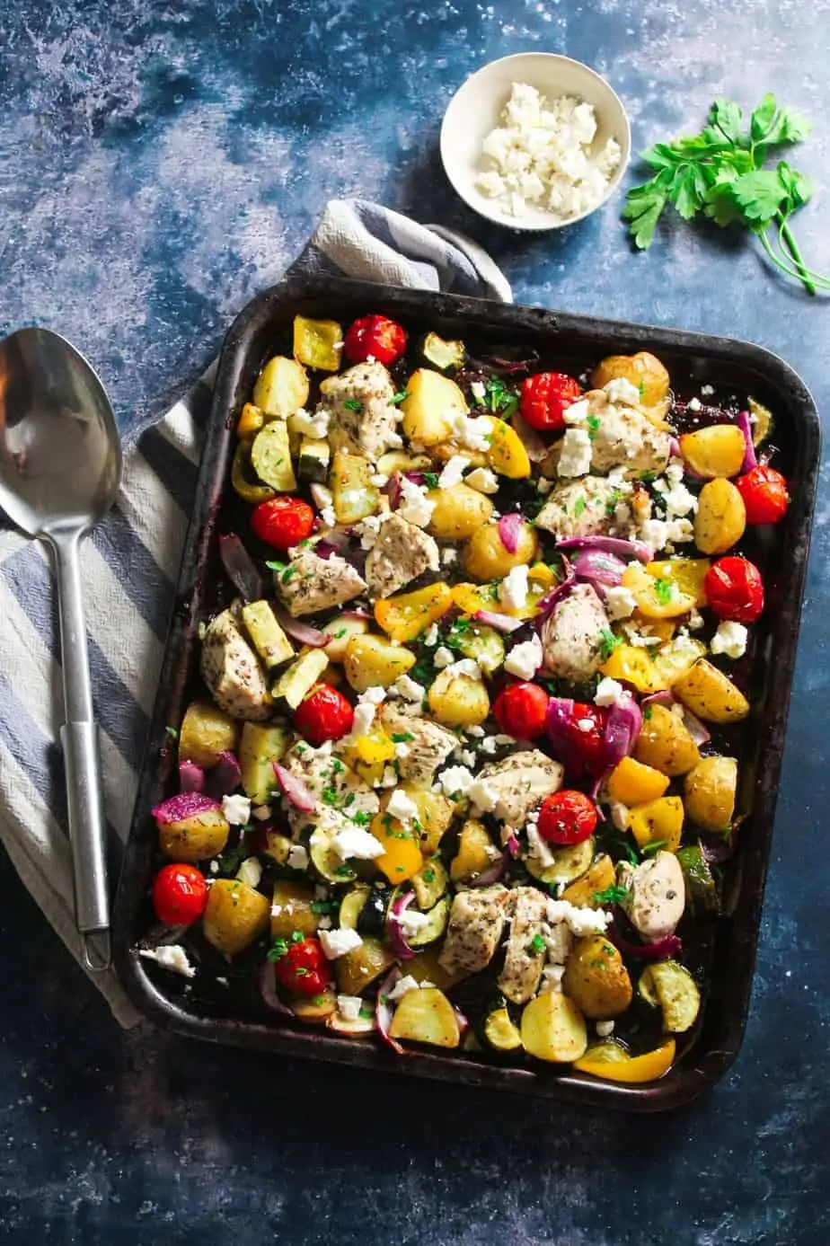 Greek Chicken Tray Bake with Potato and Vegetables