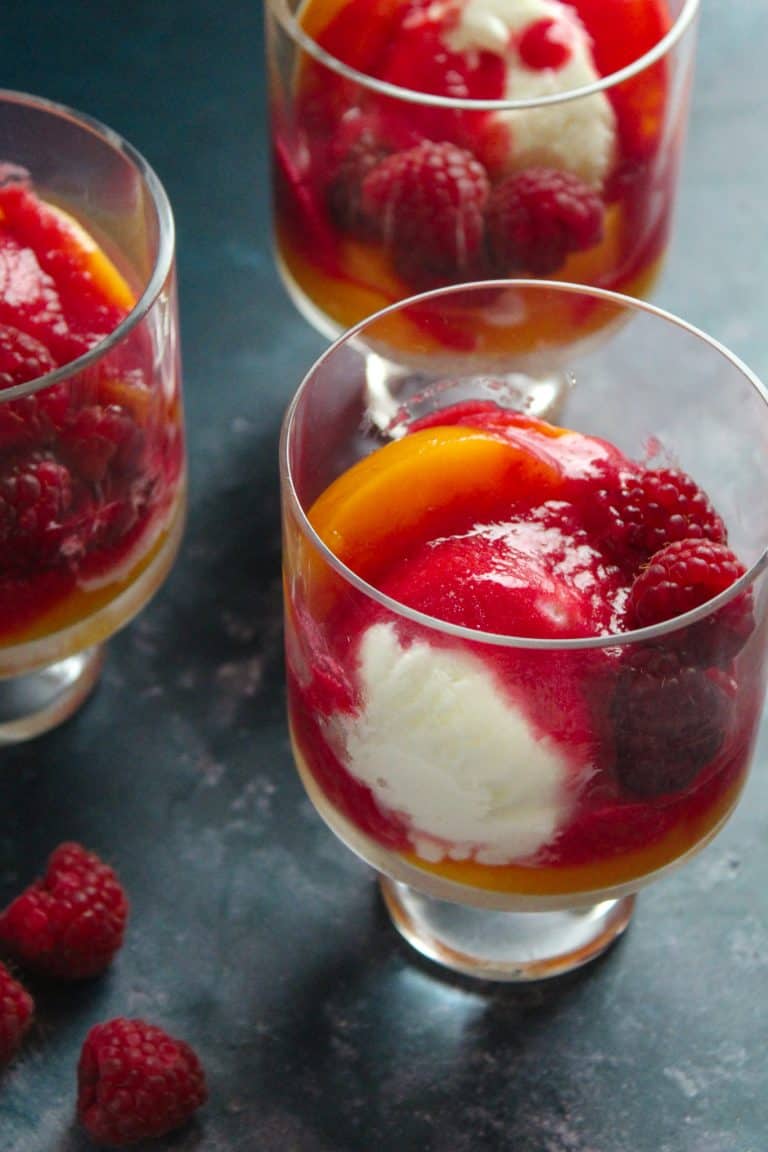 Easy Peach Melba Sundae with Rosé Wine