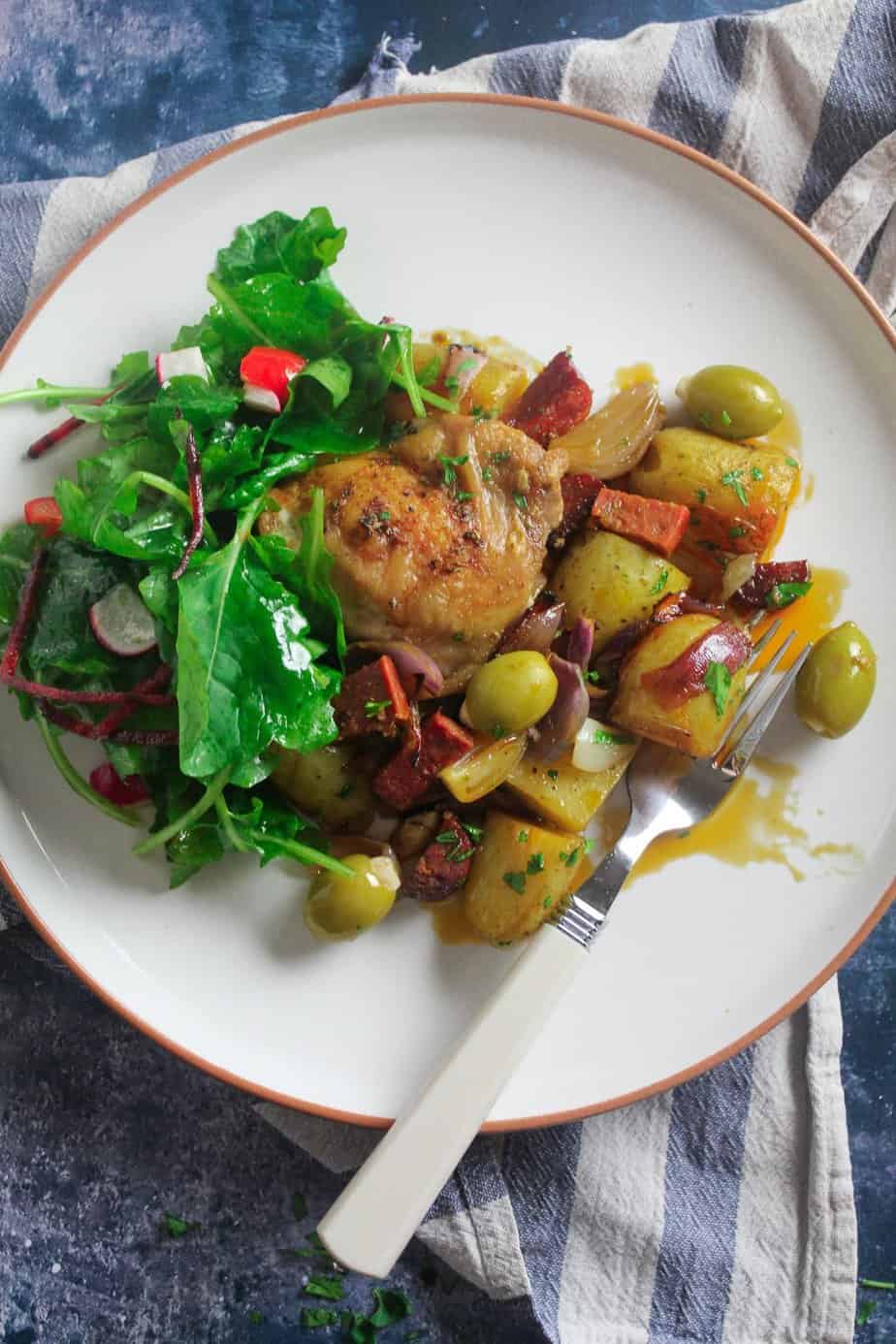 Chicken And Chorizo Tray Bake With Potatoes And Olives - Carrie's Kitchen