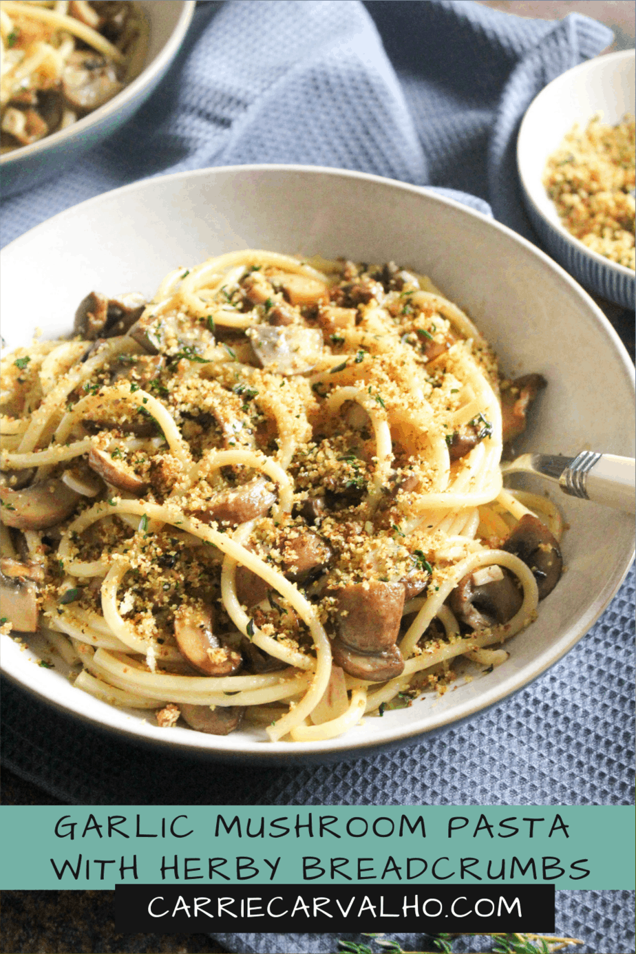 Garlic Mushroom Pasta with Herby Breadcrumbs | Vegan, Dairy Free