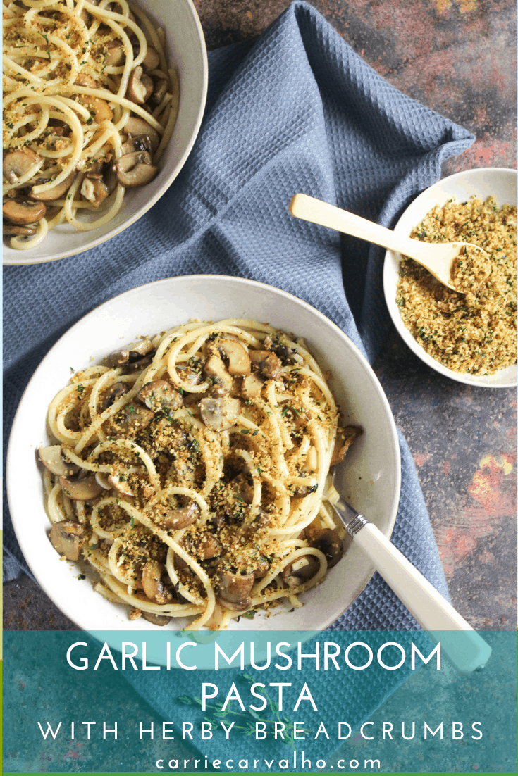 Garlic Mushroom Pasta with Herby Breadcrumbs | Vegan, Dairy Free
