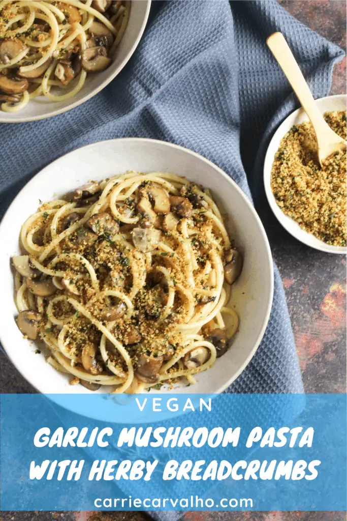 vegan mushroom pasta pinnable image