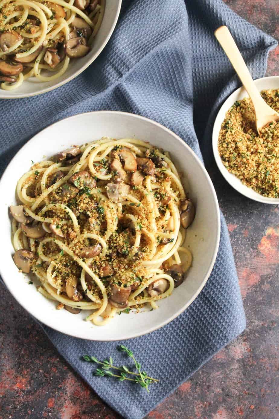 Garlic Mushroom Pasta with Herby Breadcrumbs | Vegan, Dairy Free