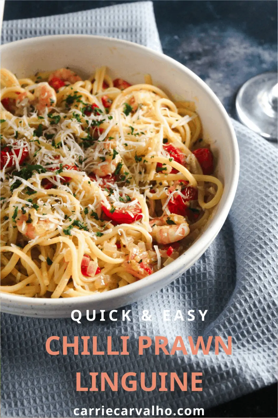 Chilli Prawn Linguine with Tomatoes and White Wine