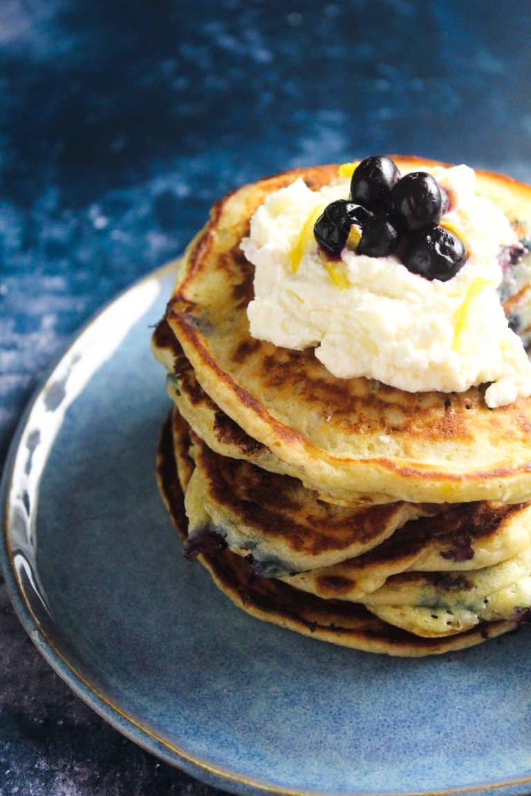 Lemon Blueberry Pancakes with Lemon Mascarpone