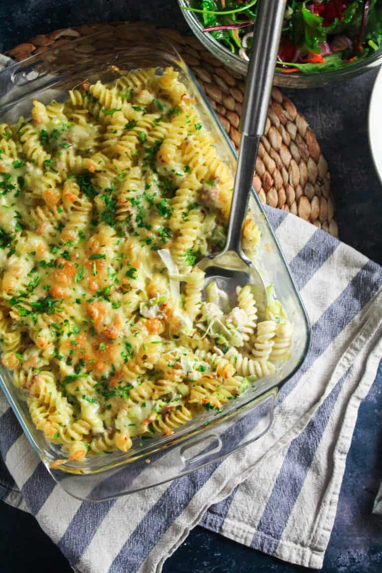 Creamy Tuna Pasta Bake with Leeks and Cheddar