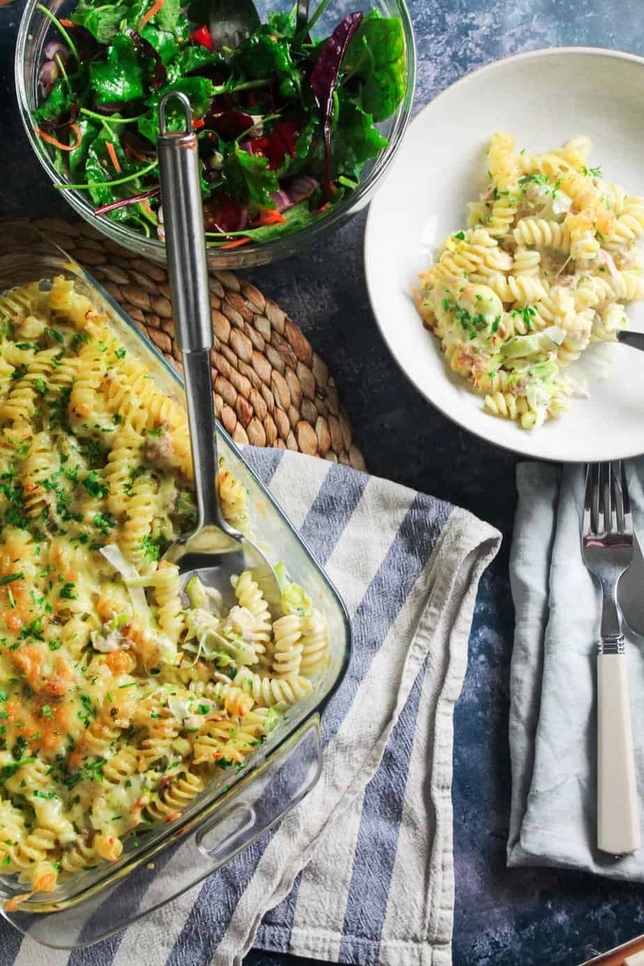 Creamy Tuna Pasta Bake with Leeks and Cheddar