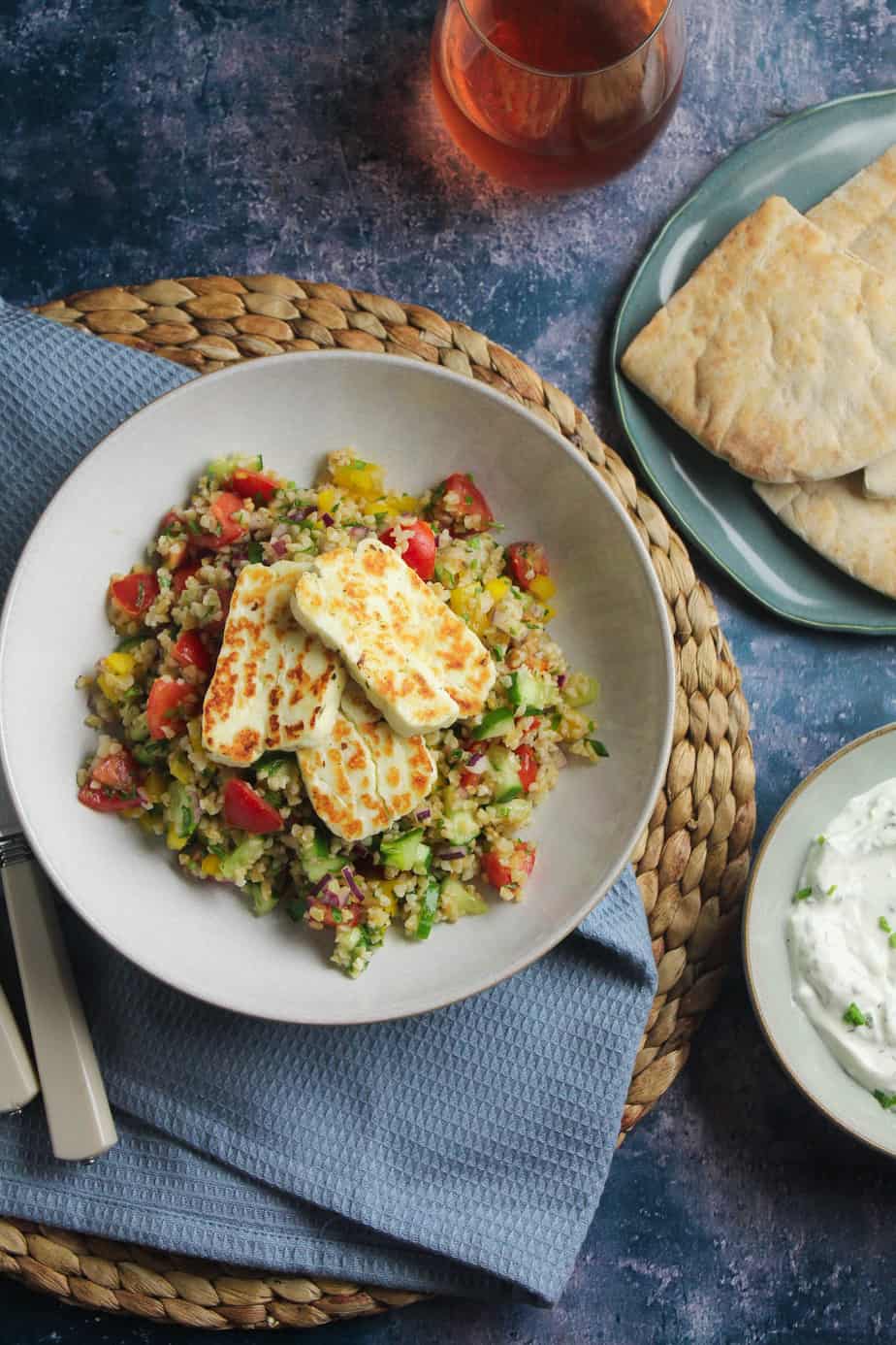 Mediterranean Halloumi and Bulgur Wheat Salad