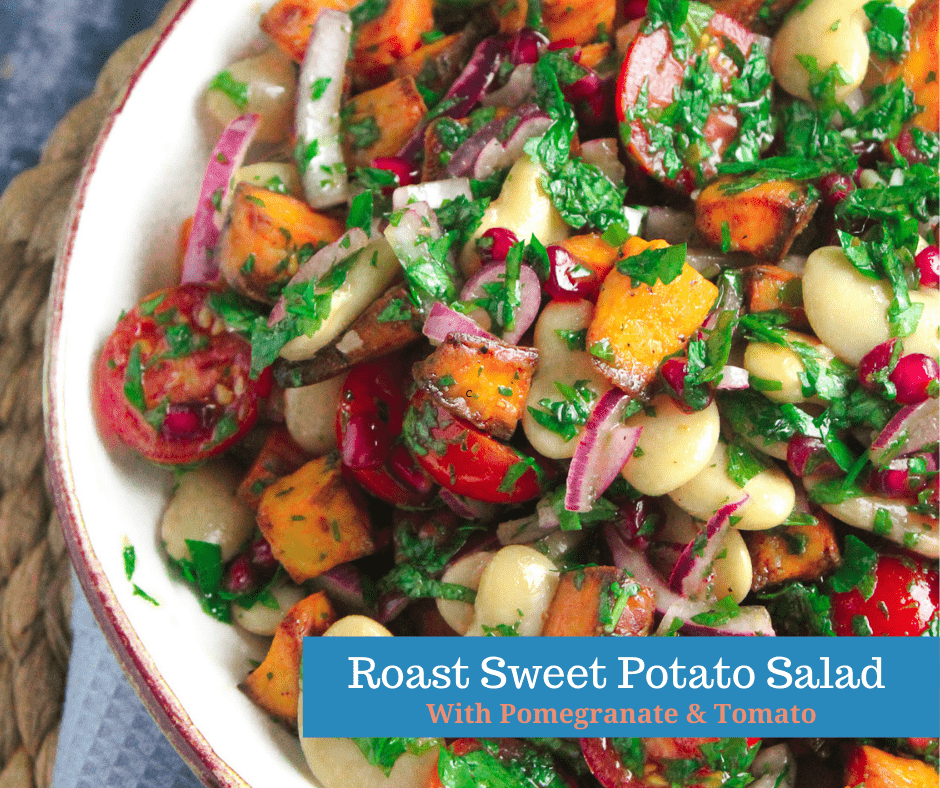 Roast Sweet Potato Salad with Pomegranate and Tomato