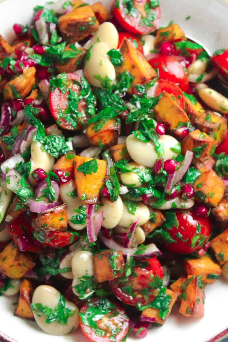 Roast Sweet Potato Salad with Pomegranate and Tomato