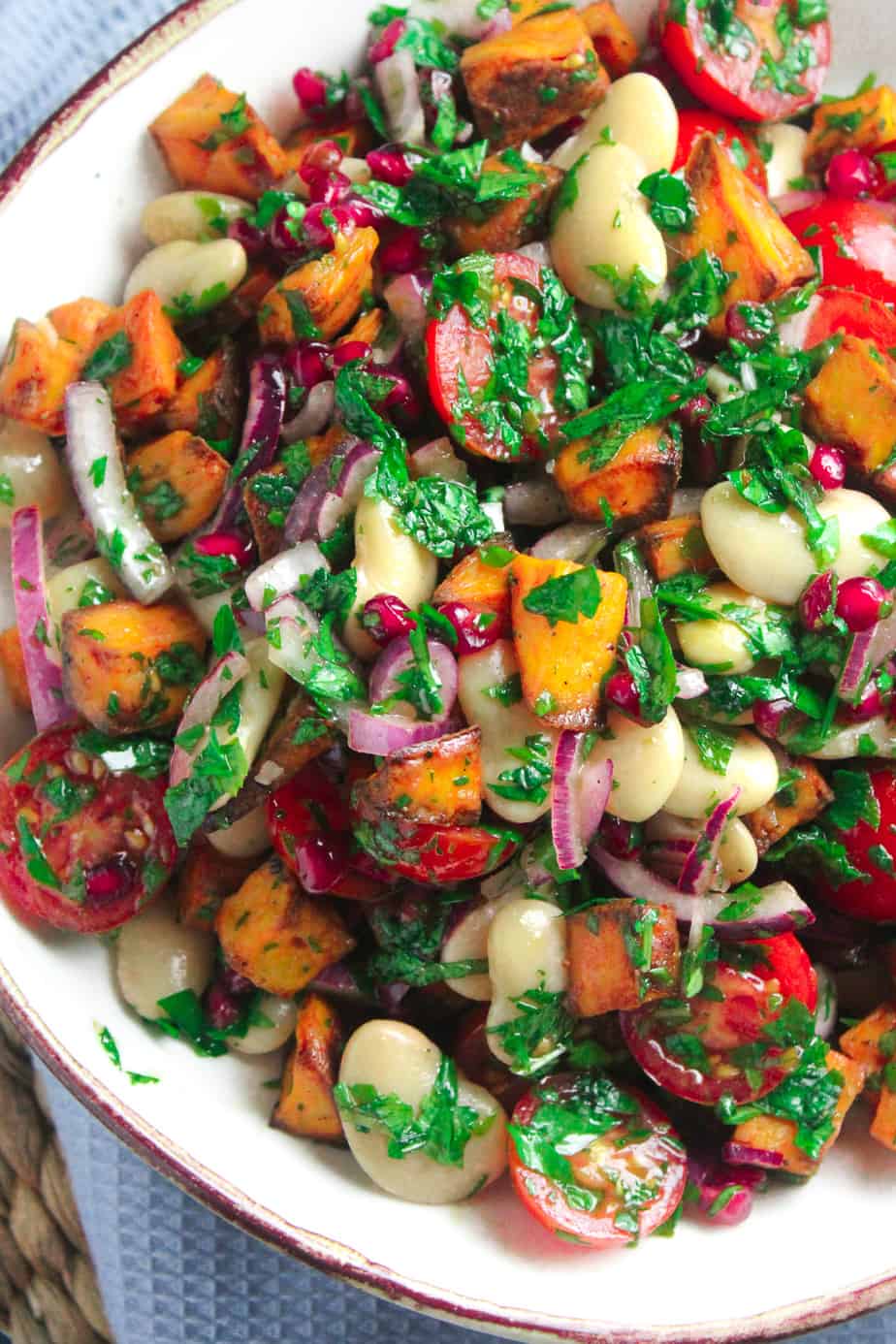 Roast Sweet Potato Salad with Pomegranate and Tomato