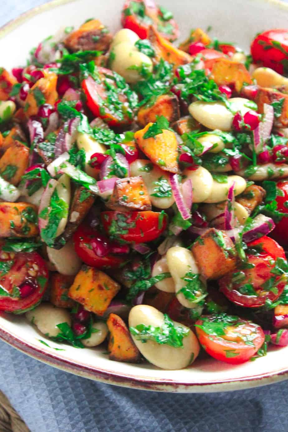 Roast Sweet Potato Salad with Pomegranate and Tomato