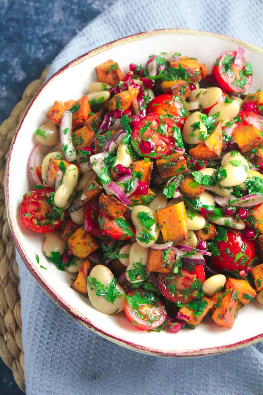 Roast Sweet Potato Salad with Pomegranate and Tomato