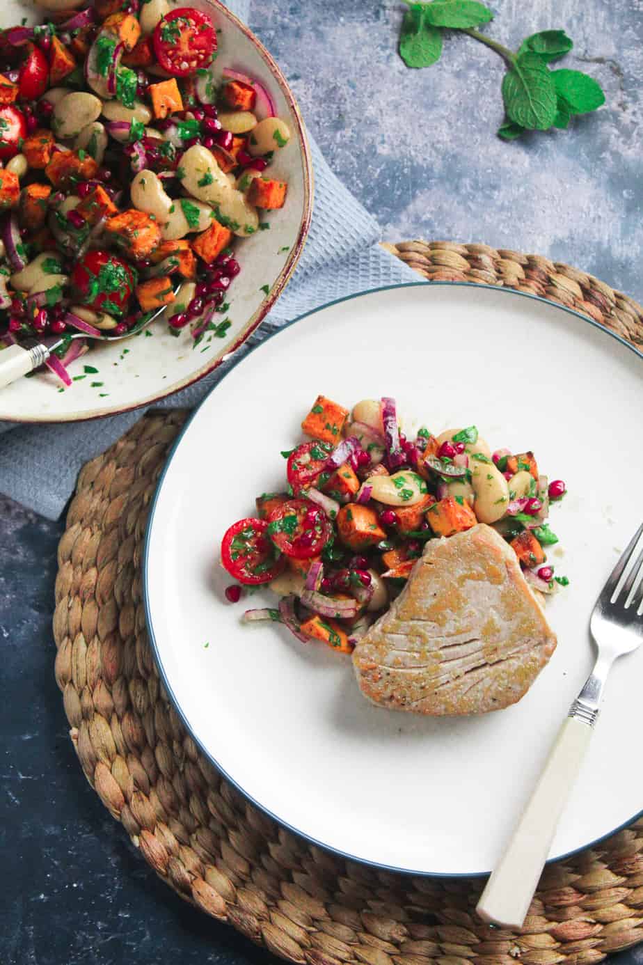 Roast Sweet Potato Salad with Pomegranate and Tomato