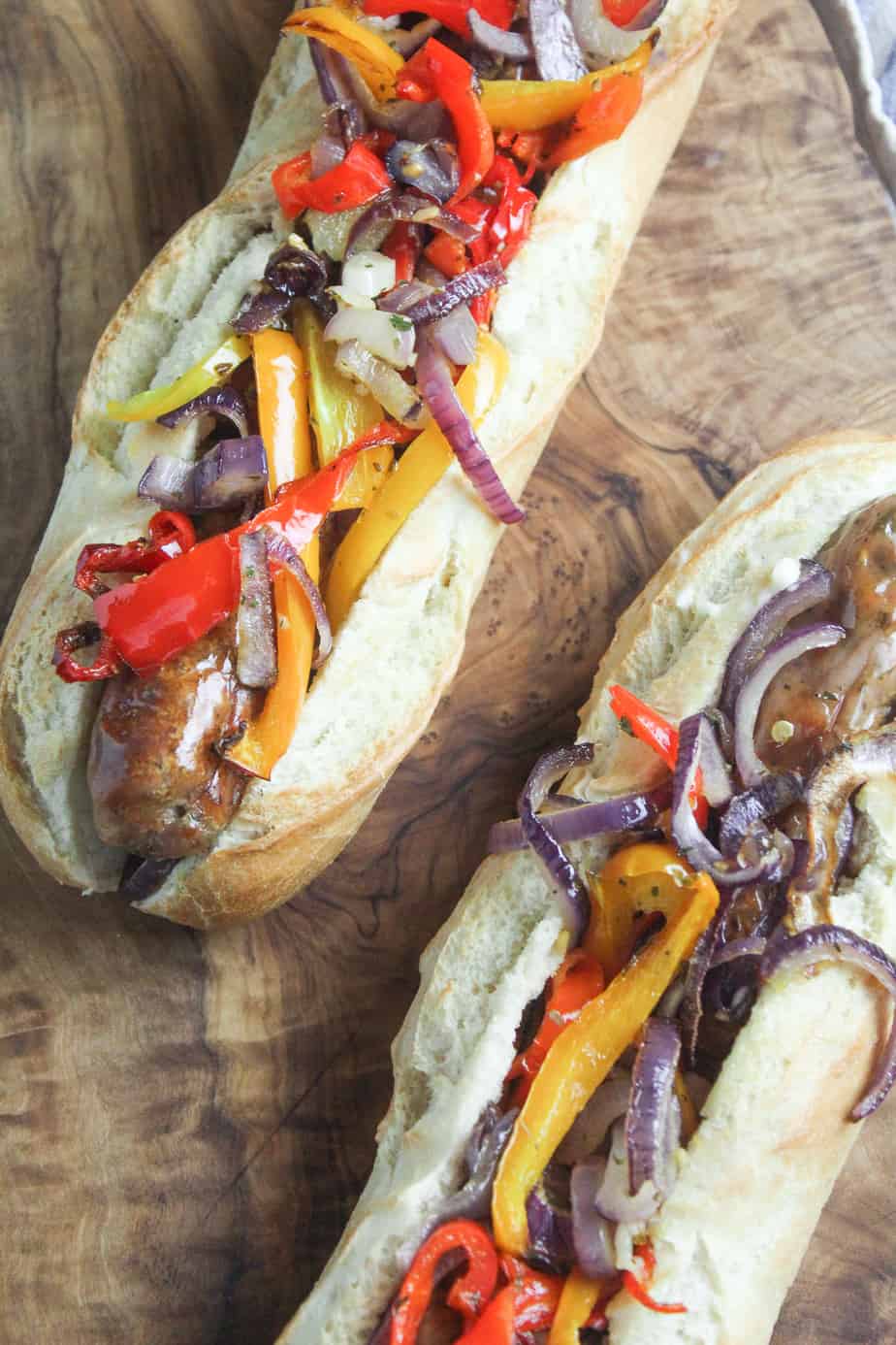 Sausage Sandwiches with Roast Peppers and Onion