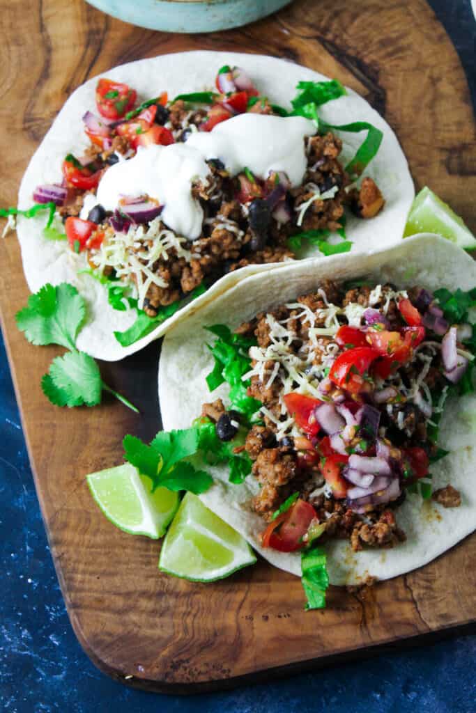 Ground beef and black bean tacos.