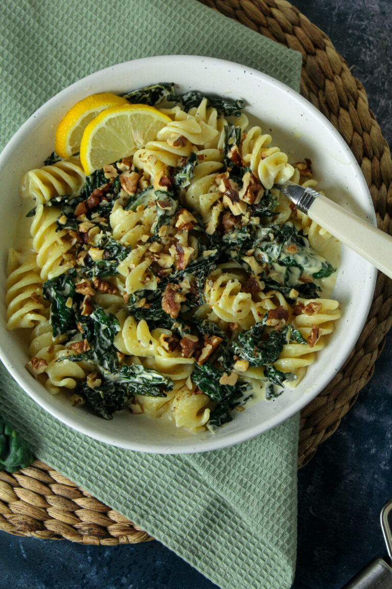 Creamy Lemon Kale Pasta with Walnuts