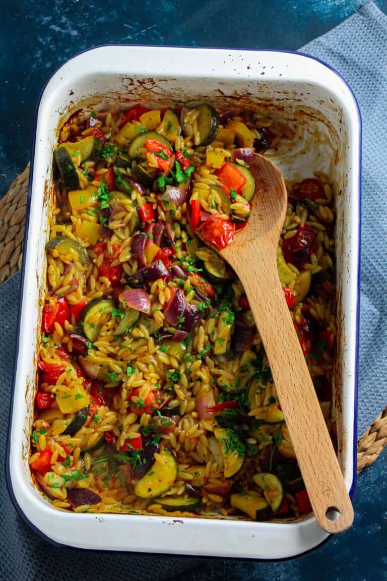 Baked Orzo with Roast Mediterranean Vegetables