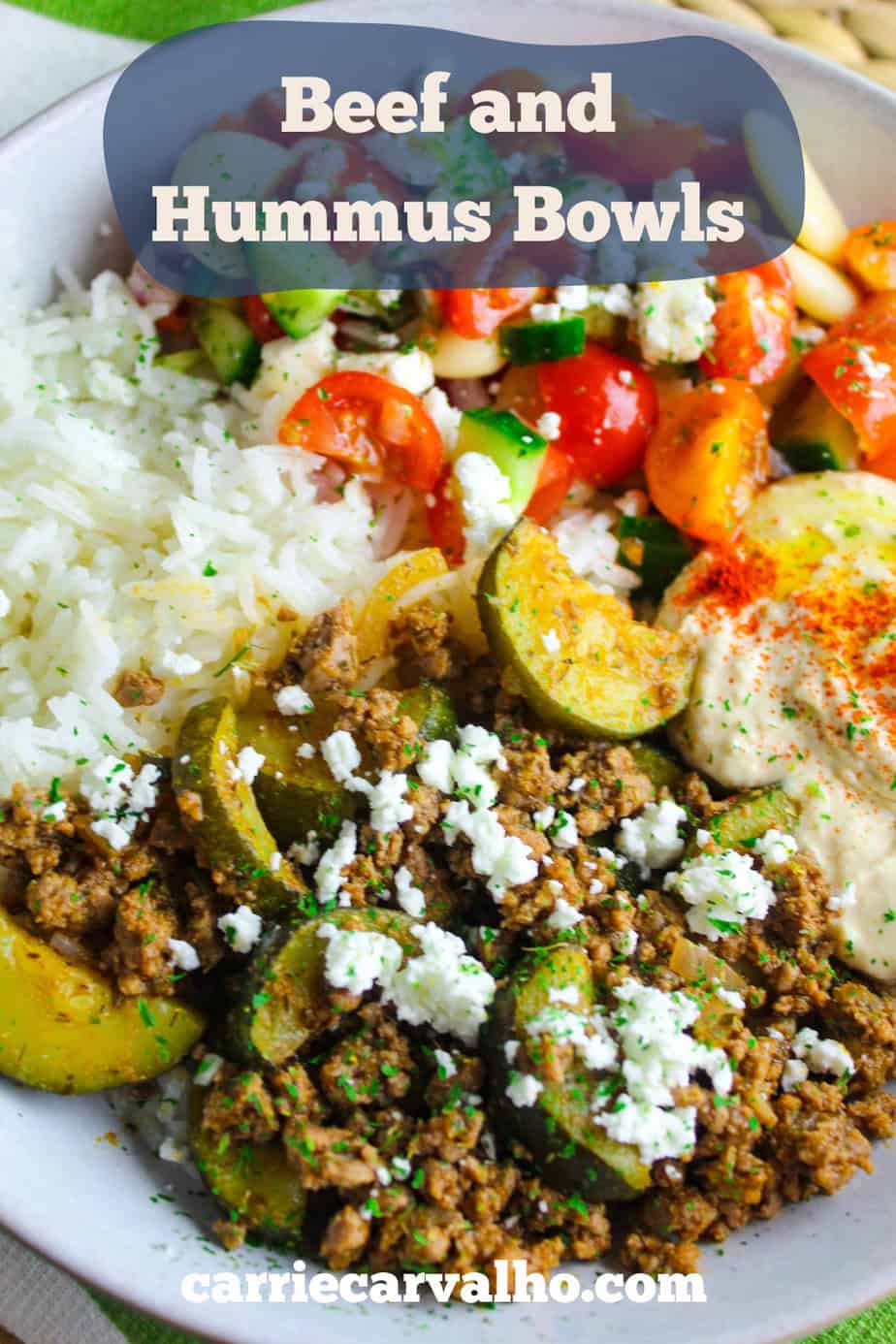 Easy Mediterranean Beef and Hummus Bowls
