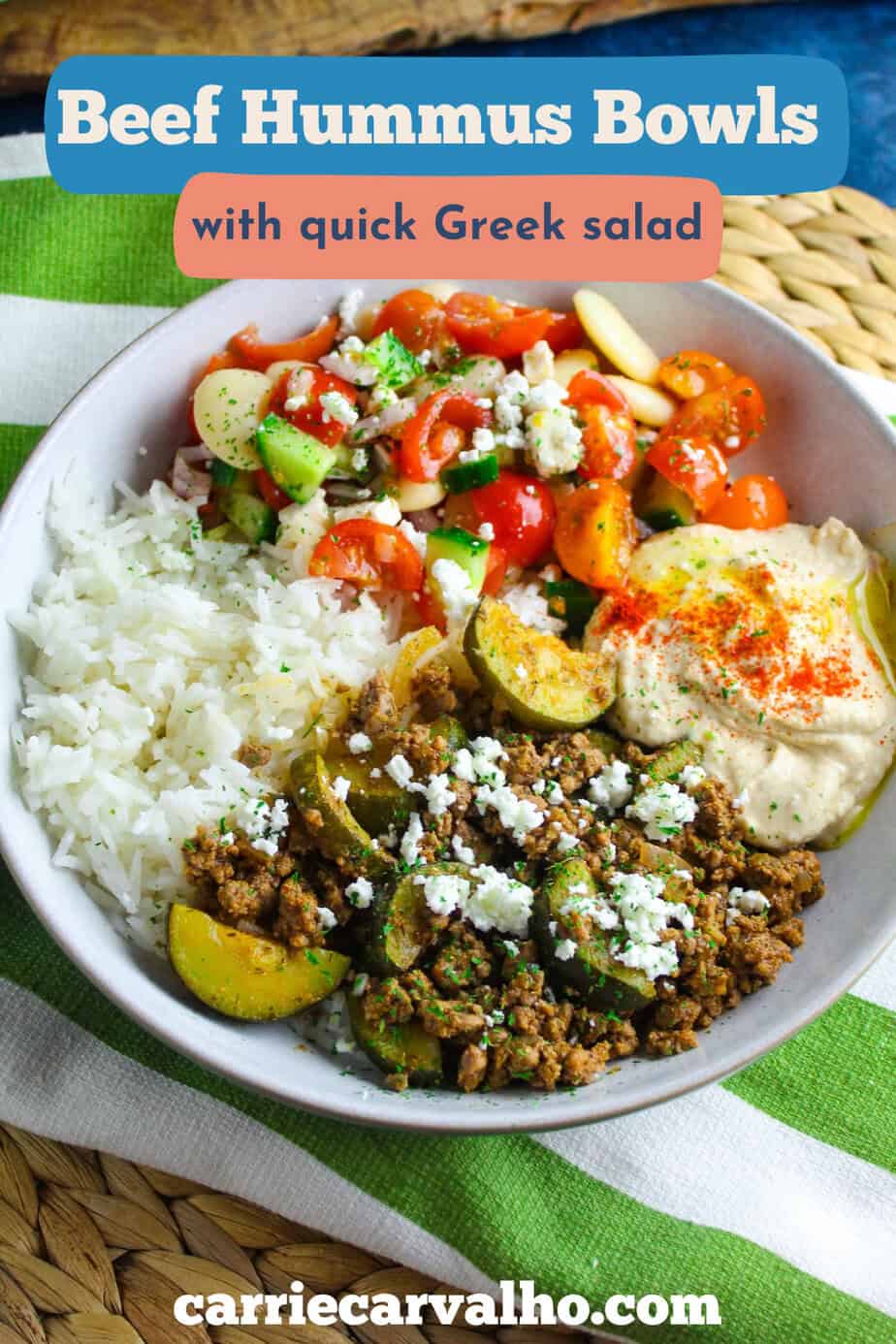 Easy Mediterranean Beef and Hummus Bowls