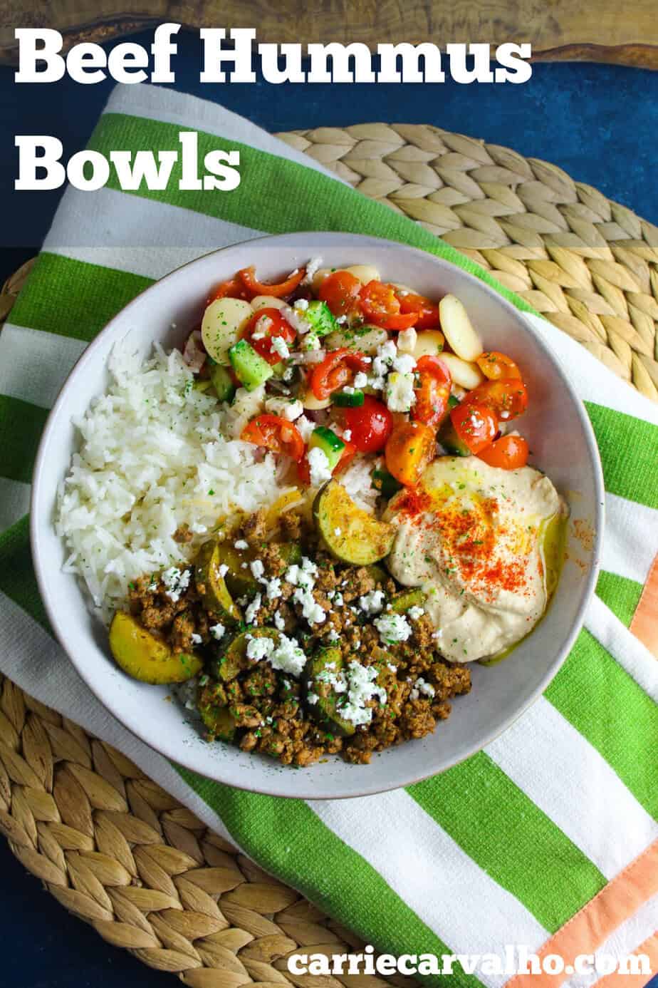 Easy Mediterranean Beef and Hummus Bowls