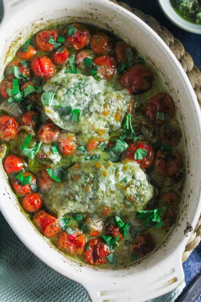 Pesto chicken traybake