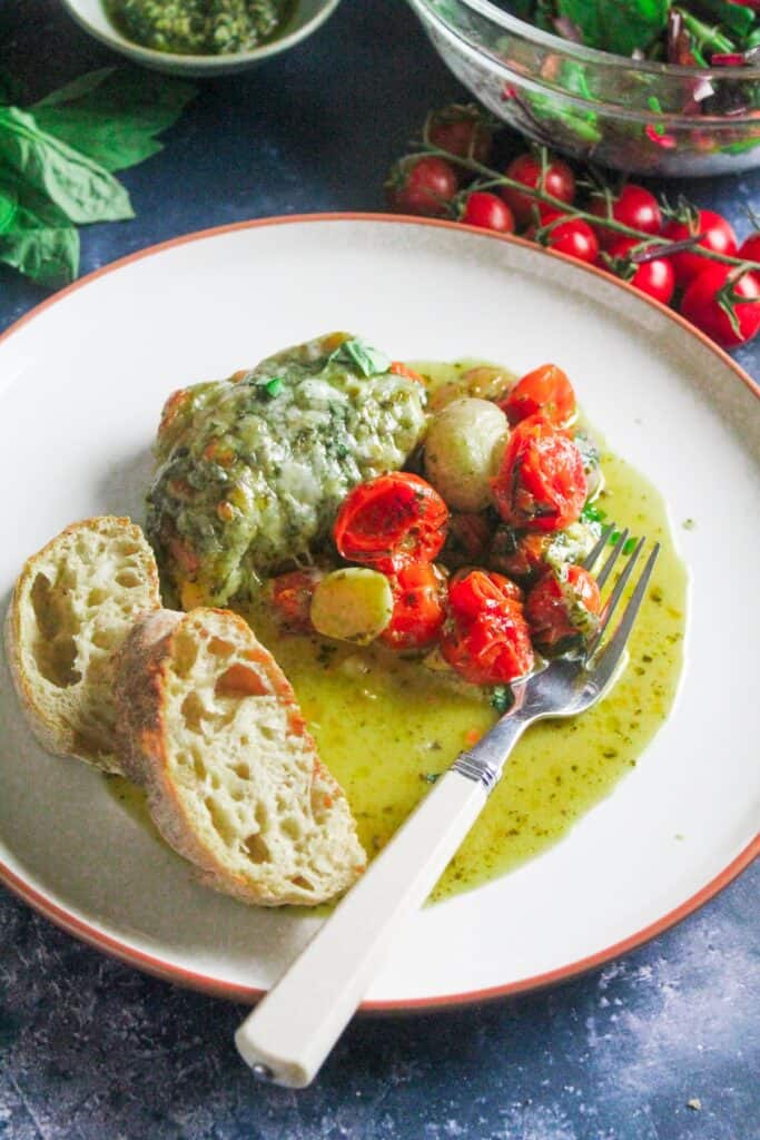 pesto chicken with tomato and mozzarella