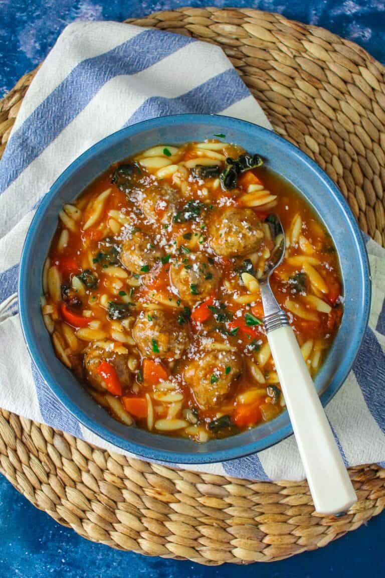 Orzo Soup with mini meatballs.