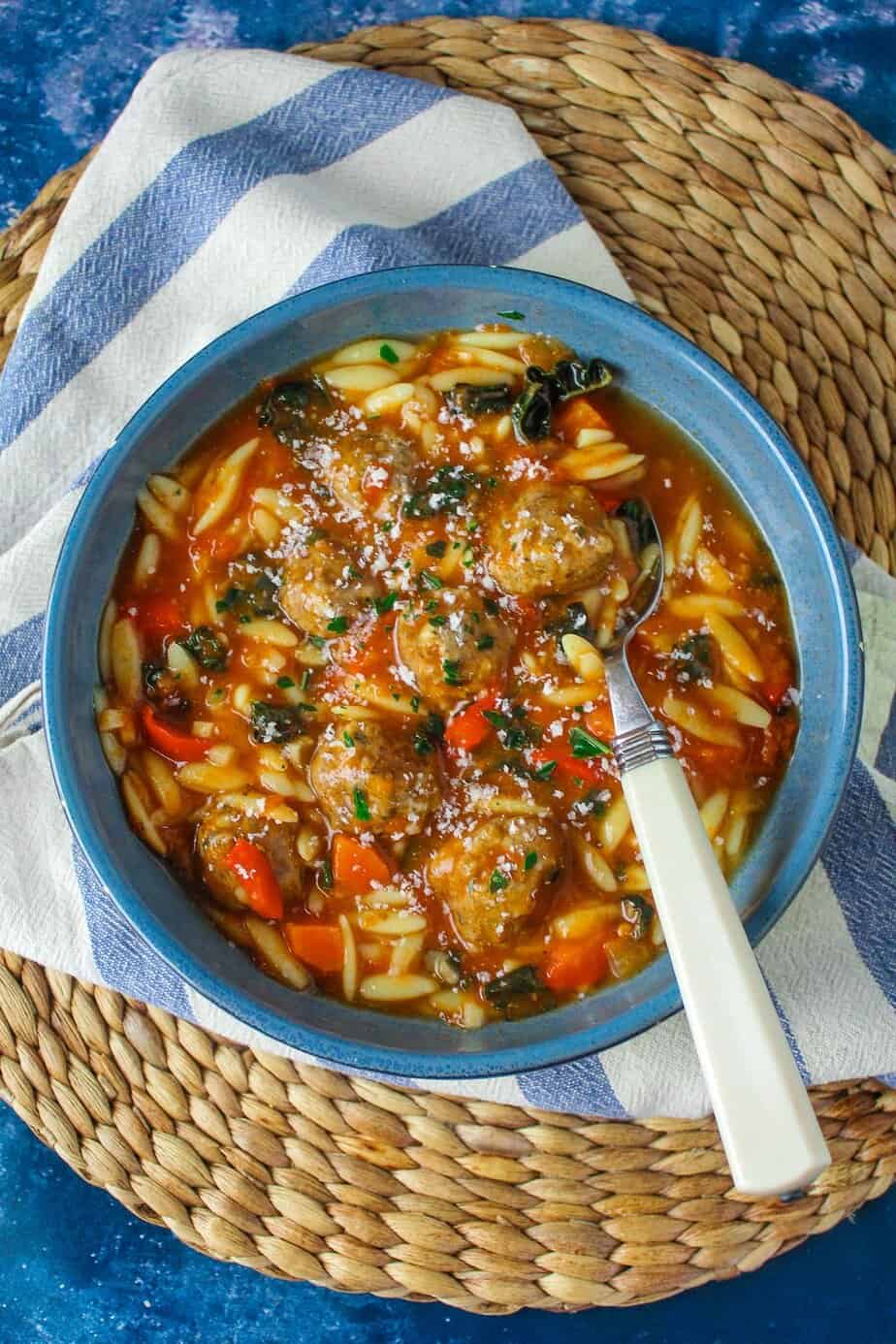 Orzo Soup with mini meatballs.