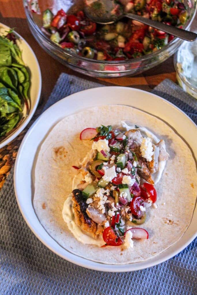 Greek chicken wraps with salad